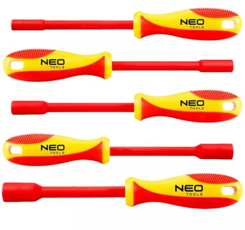 NEO TOOLS Lot de 5 douilles isolées VDE | Pour vis à six pans extérieurs de 5,5 mm, 7 mm, 8 mm, 10 mm, 13 mm, pour travaux sous tension, outils électriciens