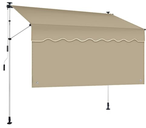 MDDKOP Sonnenschutz Markise manuell ausziehbar | Sonnensegel UV Schutz Sonnenschutz | Mit Sichtschutzvorhang Klemmmarkise für Outdoor, Terrasse, Balkon, Garten höhenverstellbar ohne Bohren(Light Brown
