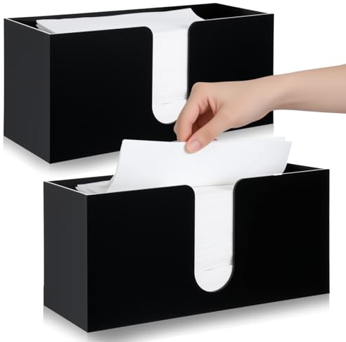2Pack Paper Towel Dispenser Countertop Black Acrylic Paper Towel Holder Countertop, Multifold-Paper Towels Holder for Z-fold C-fold Trifold, Papers Towels Dispenser for Kitchen Bathroom Restaurant