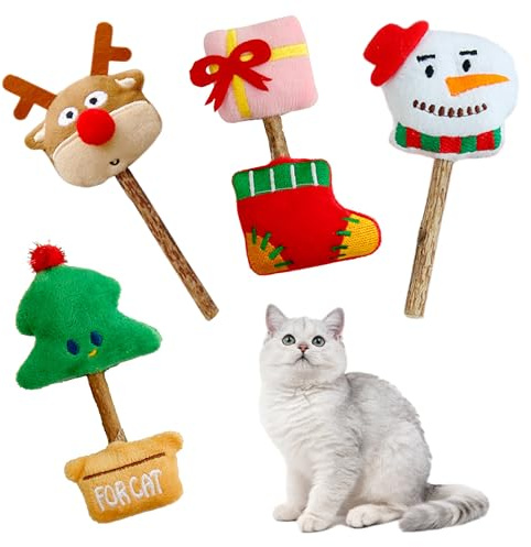 QIANAI Jul kattleksak, katter, julkattmynta leksaksset, katt tandvård, kattmynta pinnar, kattleksaksset naturmaterial, djurtillbehör katt