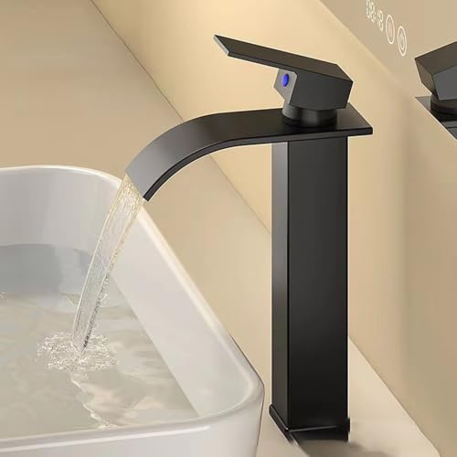 Wasserhahn Küche Wasserhahn Bad Hoch Waschtischarmatur mit Wassersparfunktion Niederdruck Armatur für Badezimmer Gäste WC Waschbecken Wohnmobil inkl. 2x60cm Anschlussschläuche(G ⅜) Schwarz