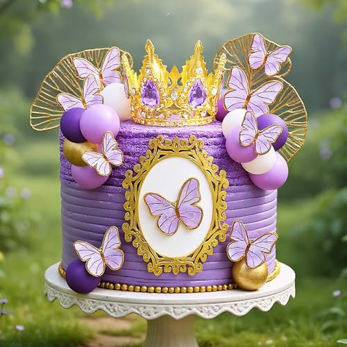Purple Balls Cake Toppers Champagne Cake Decoration | Tiara Crown Birthday Decoration for Birthday Boho Party Supplies