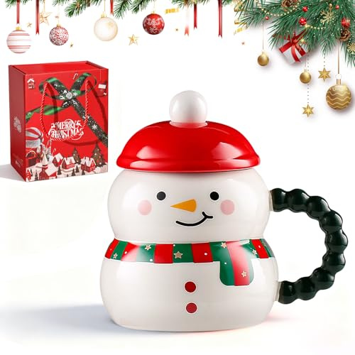 Shyllin Tasse de Noël, Tasse à Café de Noel en Céramique 450ML, Mugs de N oel avec Boîte Cadeau, Merry Christmas Mug Set avec Couvercle et Cuillère,Tasse de Petit Déjeuner, Cadeau de Noël (BXR)