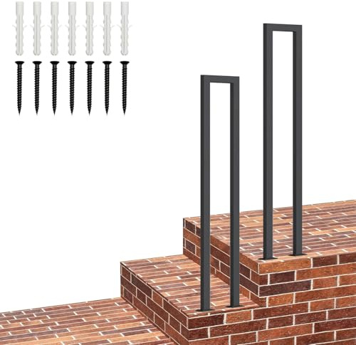 Renmlion U-Shaped Wrought Iron Handrail｜Porch Deck Hand Rails for Outside Steps Or Indoor Stair Railings Kit｜Anti-Slip Grab Rails for Cement Concrete Steps Floor Mount(100cm/39in)