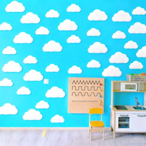 Cloud Wall Decals - 55Pcs Removable Vinyl Wall Decal -Self Adhesive (Cloud) | Self Adhesive Wallpaper for Nursery , Bedroom , Classroom Decor , Baby Room Stickers - Peel and Stick Art Decoration