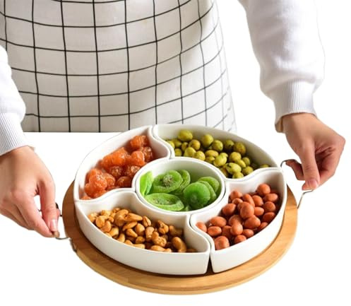 Nbbwwu Plateau Tournant à Apéritif | Plateaux à Fruits pour Service de Fête - Plateaux Ronds à 5 Compartiments pour Légumes Biscuits Fromage Charcuterie Fruits Secs