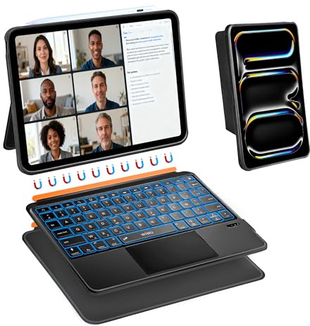 WIWU Funda Teclado iPad Pro 11 M4/M5 2024/2025,iPad Keyboard 3 en 1 Magnética Desmontable Teclado Bluetooth 7 Colores Retroiluminados Trackpad Soporte Ajustable (Negro,iPad Pro 11(M4/M5 2024/2025)
