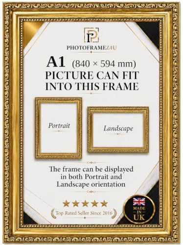 Ornate gold picture frame for A1(840x594) mm Picture | Photo frame for wall hanging | Perfect for Posters, Artwork and Jigsaw Puzzles.