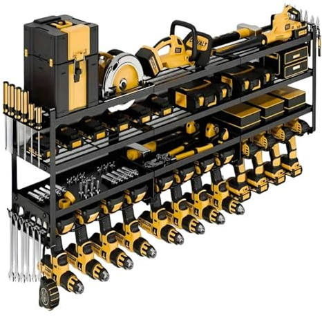 Heavy Duty Power Tool Organiser Wall Mount,4 Tier Garage Tool Storage Rack