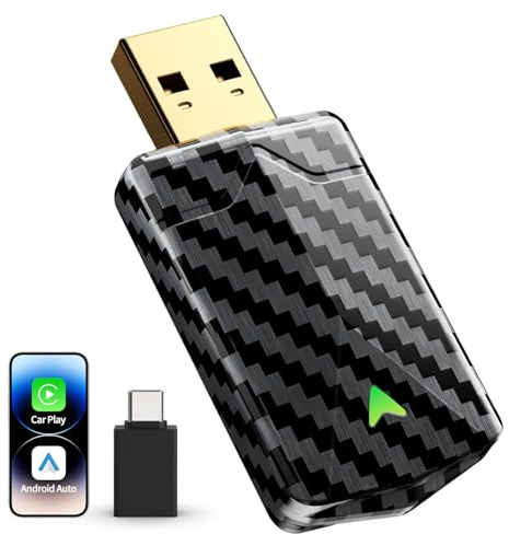 2026 Mini Adaptador CarPlay Inalámbrico y Android Auto Inalambrico, USB-A/USB-C, Conversión de Cableado a Inalámbrico, Conexión Estable, Compatible con iOS 10+ y Android 10+