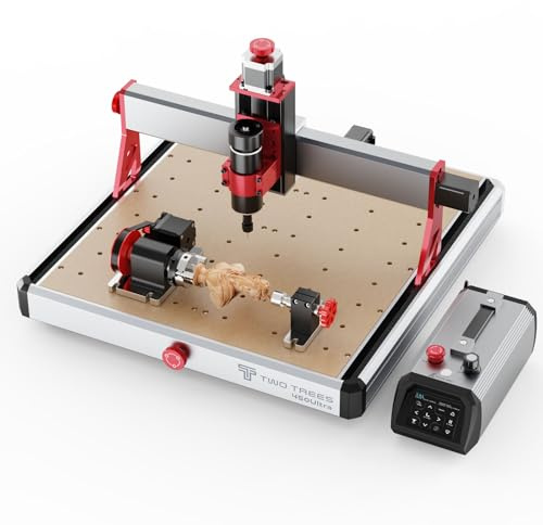 Twotrees TTC450 Ultra 500W Spindle CNC milling Machine, one-Key Emergency Stop, 4-axis Roller Set 360° Rotating Engraving of cylinders, 90% pre-Assembled All-in-one Machine.
