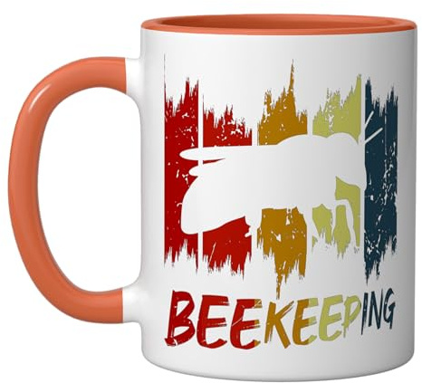 Vintage Beekeeping Enthusiast Ceramic Mug, Orange/White