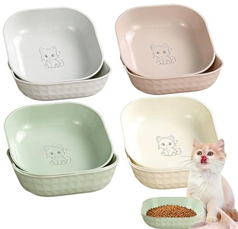 10 Stück Katzennapf, Katzennapf Flach, Katzen Napfset, Katzenschüssel, Futternapf Katze Fressnapf Bunt, Quadrat Katzenteller für Trockenfutter und Nassfutter