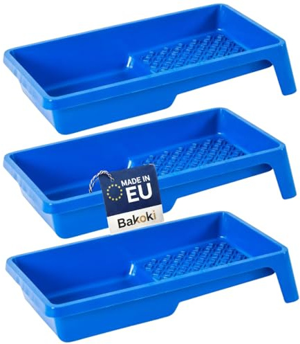 BAKOKI 3 bandejas de Pintura de 15 x 29 cm, Bandeja de Pintura para Pintura de Pared, Bandeja de plástico Azul, Ancho 15 cm, Longitud 29 cm, Accesorios de Pintura, Suministros de Pintura
