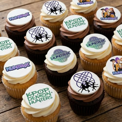 PRE CUT 24x Edible Pop Demon Hunter Cupcake Drink Toppers Wafer Paper Fondant Icing Singers Korean