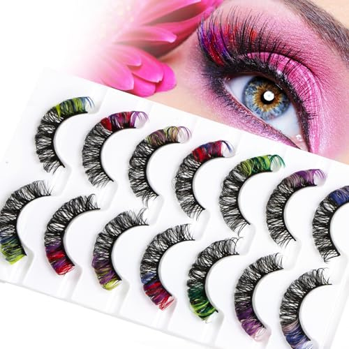 Lot de 7 paires de cils artificiels pour carnaval, faux cils naturels 3D volume pour fête, cosplay, fête à thème, carnaval, mascarade, scène, Halloween