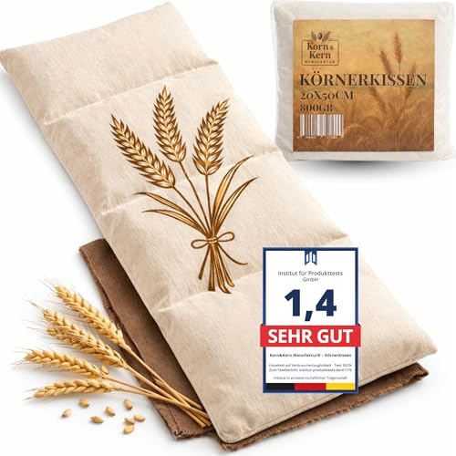 Large Grain Cushion 20 x 50 cm - Microwave Heat Cushion with Natural Grains - Heat & Cold Therapy - Removable Washable Cover - Heat Cushion Against Colic, Neck & Shoulder Tension