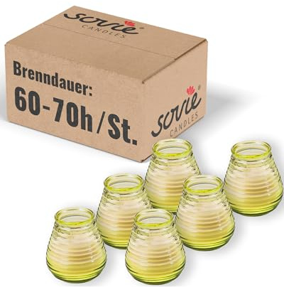 Sovie CANDLES Glaswindlicht Flairlight GELB 6er Set – Edle Kerzen im Glas – ca. 60–70 Std Brenndauer – Stilvolle Dekoration & Ambiente - Schlichtes Design - Kerzen Deko Innen & Außen