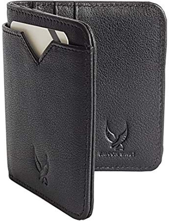 Falcon Vault RFID Blocking Bifold Men’s Wallet - Slim Genuine Italian Leather - Compact Design - Holds Upto 9 Cards - Prevents Identity Theft - Black