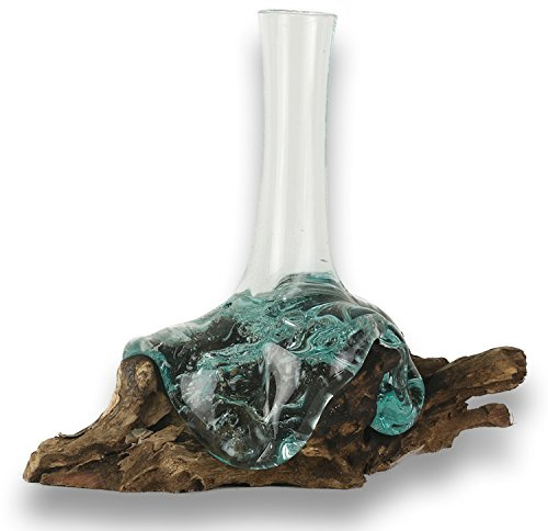 ART-CRAFT Handgemachte Glas Vase auf einem Wurzelholz…Dies ist EIN Beispielfoto…jedes Stück EIN Unikat LxBxH 20x15x25cm