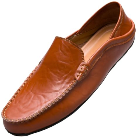 Unitysow Loafers Mens Leather Penny Shoes Fashion Slip On Driving Shoes Casual Flat Moccasin,Brown,7 UK