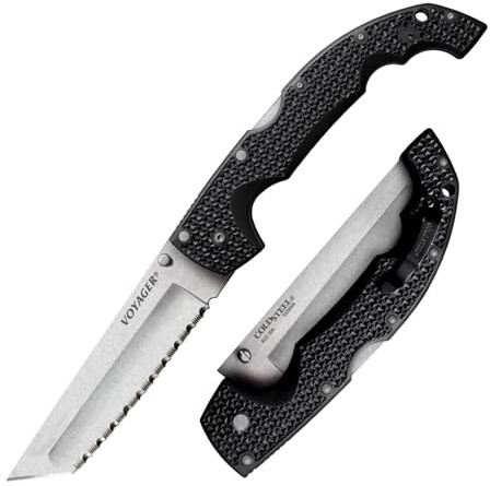 Cold Steel, XL Voyager Lockback Tanto, Klappmesser, Tanto Klinge, Taschenmesser, Griff: Griv EX, AUS-10A Klingenstahl, scharfes Messer für Outdoor, Camping, Schnitzen