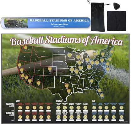 Baseball-Stadions of America Scratch Off Map - Lists National & Major League Teams - MLB Ballpark Wandposter, Eimerliste, Tracker der besuchten Parks, Geschenk für Baseball-Enthusiasten & Sport-Fans