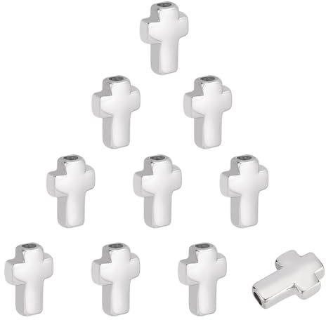 UNICRAFTALE 10Stk 304 Edelstahl Kreuz Perlen Metall Kreuz Distanzperlen 3mm Loch Für Erwachsene Halsketten Armbänder Perlen Basteln Schmuckherstellung 14x10x4mm