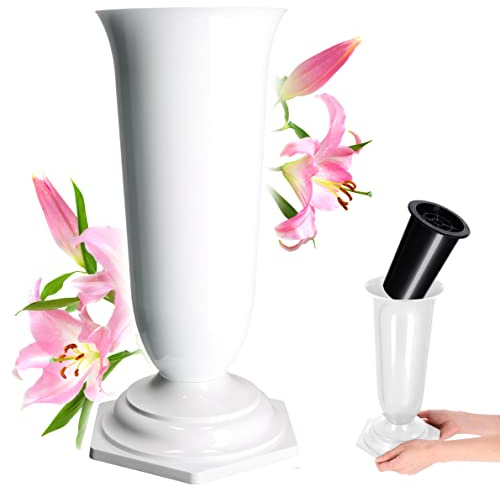 KADAX Vase funéraire en plastique résistant intempéries et gel 15,5 cm blanc