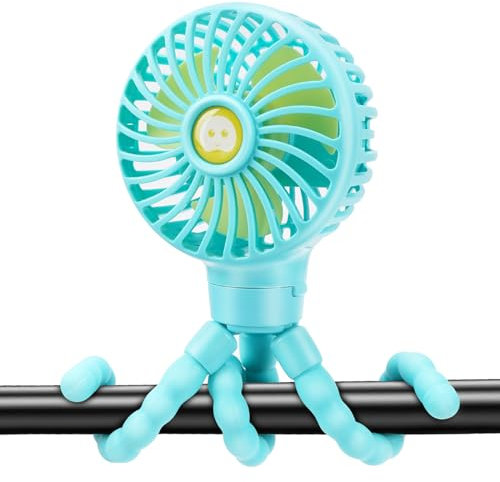 welodorir Portable Pram Fan, Rechargeable Small Mini Clip on Fan, 2500 mAh 3 Speed 360° Rotate with Flexible Tripod Handheld Desk Fans for Stroller, Car Seat Crib Treadmill Travel outdoor Blue