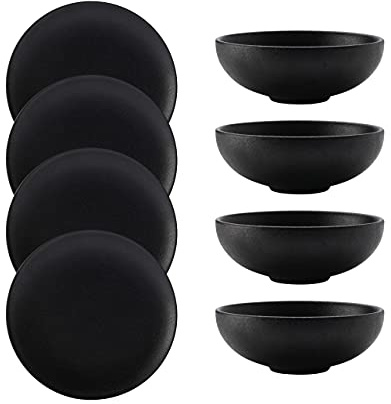 Maxwell & Williams AX0002-01 Dinner-Set 8-tlg, 4x Teller, 4x Schalen – Caviar Black, Schwarz matt – Keramik