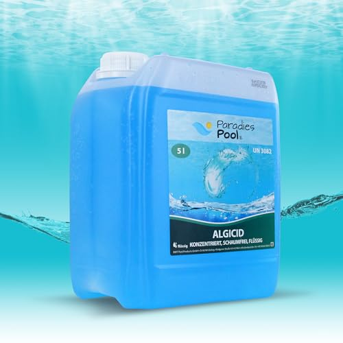 Paradies Pool Algizid für Pool, schaumfrei, Algenschutz, Schwimmbecken, chlorfreies Algenschutzmittel, algenvorbeugend, Schutz vor Algenbildung, Inhalt: 5 Liter