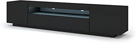 BIM Furniture TV Lowboard Aura – Fernsehtisch 200x42x37 cm, Hängend oder stehend, Modernes TV Möbel, Wohnzimmer Schrank mit LED - Schwarz Matt
