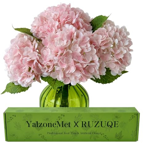 YalzoneMet Lot de 3 Fleurs d'hortensia artificielles Roses en Latex Naturel au Toucher réaliste de 53,3 cm de Long pour la Maison, Les fêtes, Les Cadeaux de Mariage, décoration de Noël, Centre de