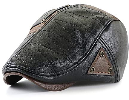 Ueither Herren Newsboy Flat Cap PU Leder Gatsby Verstellbare Schirmmütze Kappe (Schwarz)