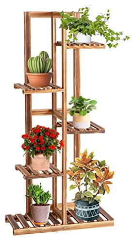 GOPLUS 5 Ebenen Pflanzenständer, Blumenständer aus Holz, mehrstöckiges Blummenregal, Pflanzenregal, Pflanzentreppe, Blummentreppe für Indoor, Garten & Balkon (5 Ebenen/Braun)