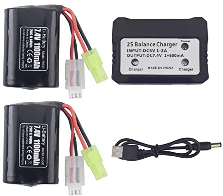 ZYGY 2PCS 7.4V 1100mAh Lithium Batterie mit 2 in 1 Ladegerät für TX121 H102 High Speed ​​​​RC Boot Outdoor Wasser Elektro RC Spielzeug Rudern Ersatzteile