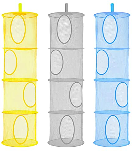 LIVEHITOP 4 Stufe Hängeaufbewahrung Kinder, 3PC Faltbare Speichern Sie Platz Lagerkorb für Kinderzimmer, Badezimmer, Balkon (Blau, Grau, Gelb)