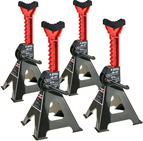 Stix Automotive Equipment Unterstellböcke 3T 3000KG JS-3T mit Gummischutz Stützböcke (4 Stück x 3 Tonnen mit Gummi)