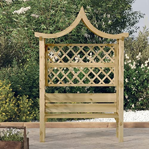 INLIFE Pérgola de jardín con techo y banco de madera de pino impregnada