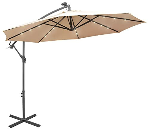 Tidyard Parasol Excéntrico Sombrilla Voladiza Parasole para Terraza Jardín Playa Balcón Piscina Patio Sombrilla voladiza con Luces LED y Palo metálico 300 cm Arena