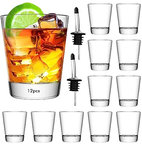 SuproBarware Set di 12 bicchierini da shot da 60 ml, trasparenti, rotondi, con base pesante, per cocktail, vodka, espresso, liquori, tequila, vino e dessert (12 confezioni)