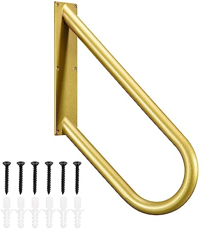 Sourcing Map U-Shaped Stair Handrails for Outdoor Steps, Wall Mount Handrails for 1-2 Steps - 18 Length, 16.5 Height - Gold