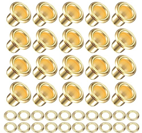 METALLIXITY Ösen mit Unterlegscheiben (8 x 4 x 7mm) 100Pack Kupfer Öse Kit Chrome Plattiert - für Leder Segeltuch Kleidung Basteln Handwerke Herstellung Gold Ton