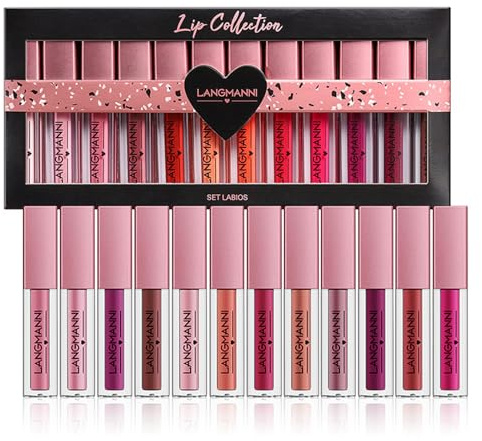 EnMart Set de 12 Gloss à Lèvres Maquillage, Brillant Lisse Doux Tinture Liquide pour Lèvres, Teinte pour Lèvres Hydratante Haute Pigmentation, Lip Glaze Cosmétiques Longue Tenue
