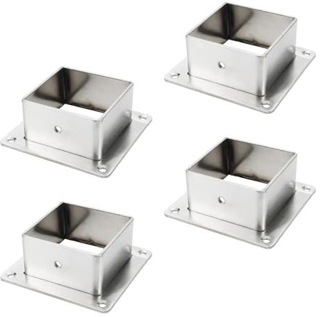Yuqim Pfostensockel, quadratische Pfostenhalterungen, Pfostenanker, robuste Edelstahl-Pfostenstützen für Holzzaun, Geländer, Pfostenhalter (5,1 x 5,1 cm), 4 Stück