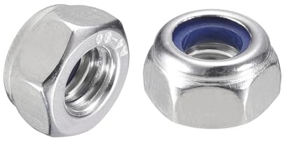 sourcing map 35Pcs M6 x 1 Nylon Insert Hex Lock Nuts, 316 Stainless Steel Self-Locking Nylon Insert Stop Nut for Industrial Construction Fasteners, Silver&Blue