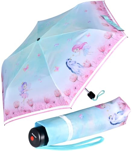 Knirps Kinder-Taschenschirm 4Kids reflective mit Reflexborte - Unicorn - türkis-rosa