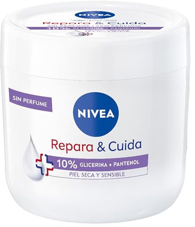 NIVEA Repara & Cuida Crema hidratante corporal, facial y para manos (1 x 400 ml), crema hidratante 72 h con glicerina y pantenol, para piel seca y sensible, sin perfume