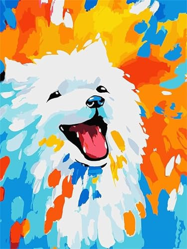 Malen Nach Zahlen Erwachsene Hund, DIY Malen Nach Zahlen Tier Ölgemälde Leinwand Kit für Anfänger, Mit 3-Pinseln und Acrylfarben, für Home Wanddeko Wohnzimmer, Mädchen Geschenke Bastelset 60x70cm-Y224